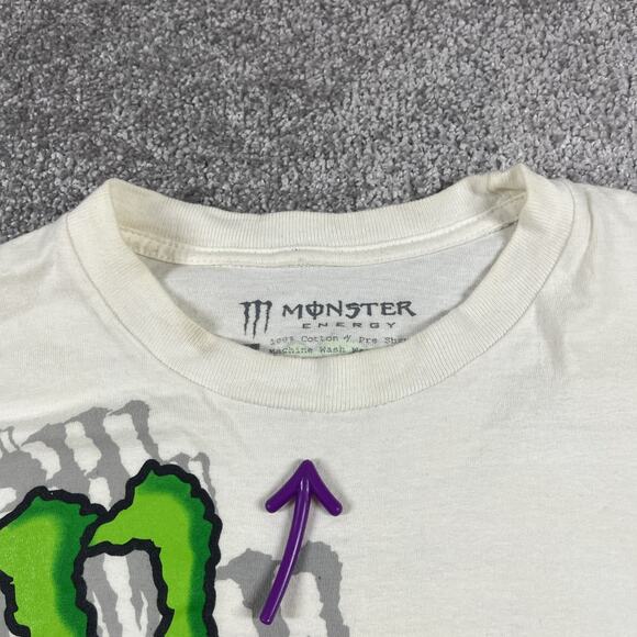 Monster Energy T Shirt Mens Medium Y2K Distressed Punk Skater Short Sleeve White - Picture 4 of 15